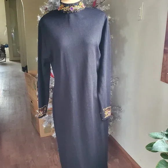 Vintage 80's Dresses | Vintage Beaded/Embroidered Sweater Dress | Color: Gold/Purple | Size: M | Velmanancy's Closet